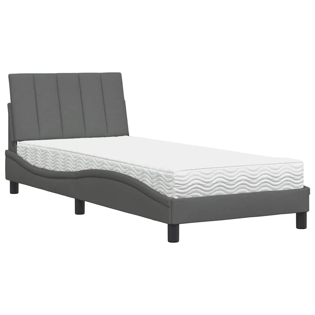 Lit avec matelas Hanko gris foncé 80x200 cm tissu - XIOS