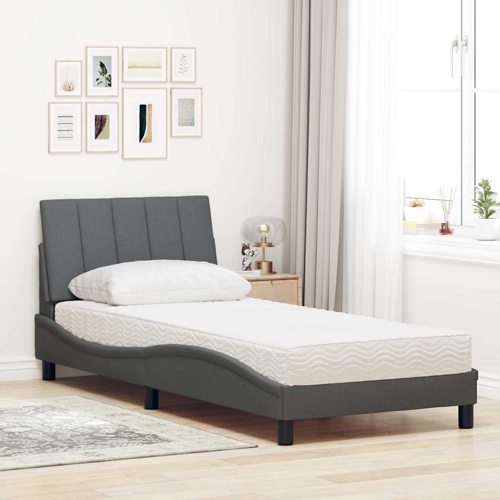 Lit avec matelas Hanko gris foncé 80x200 cm tissu - XIOS