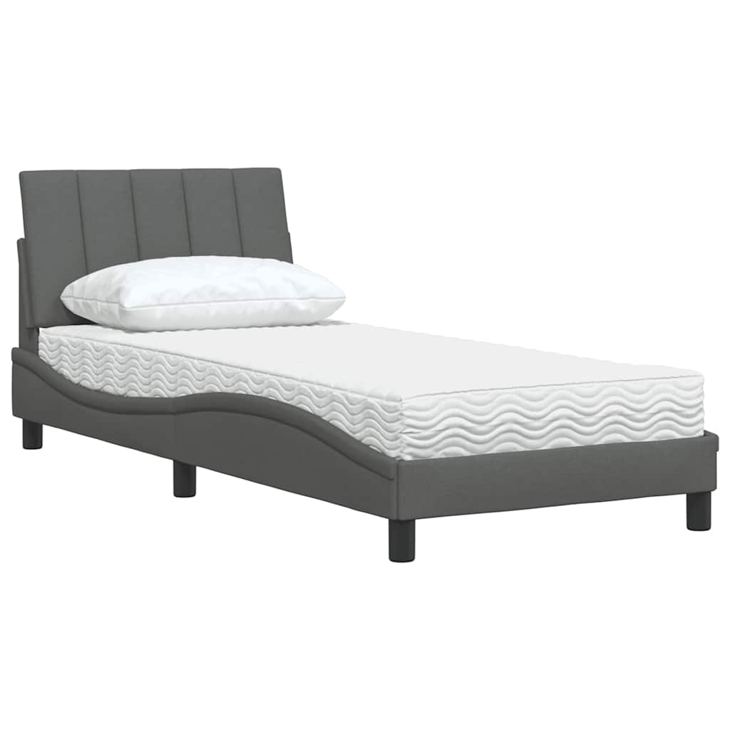 Lit avec matelas Hanko gris foncé 80x200 cm tissu - XIOS