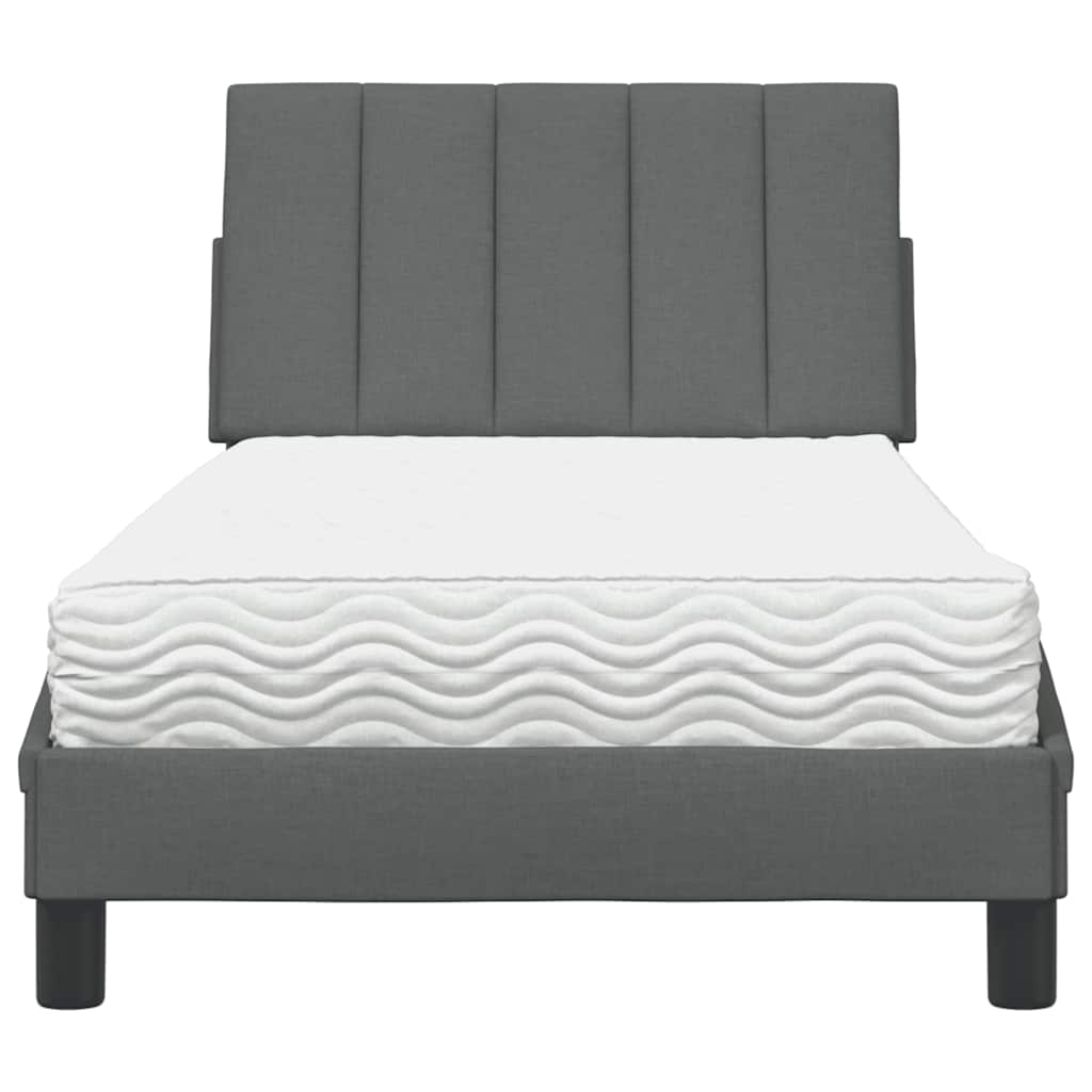 Lit avec matelas Hanko gris foncé 80x200 cm tissu - XIOS