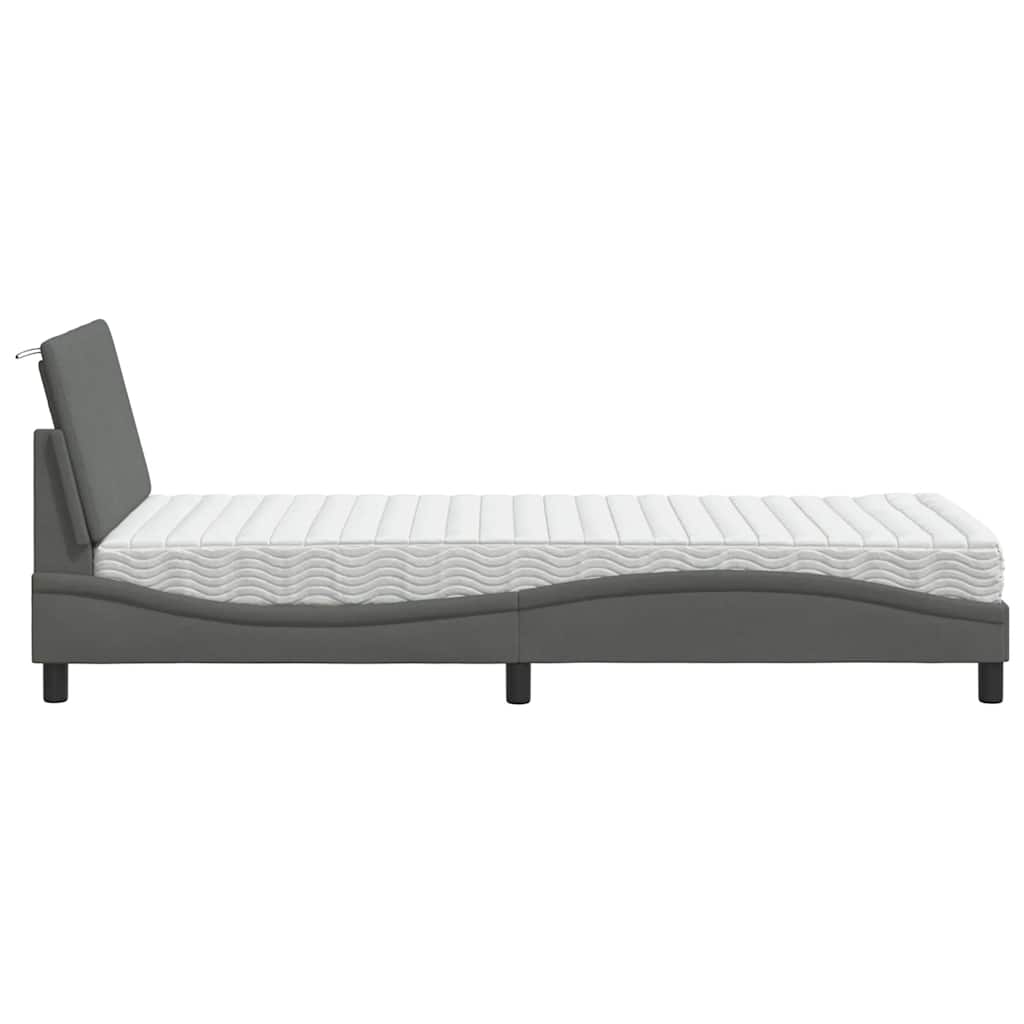 Lit avec matelas Hanko gris foncé 80x200 cm tissu - XIOS