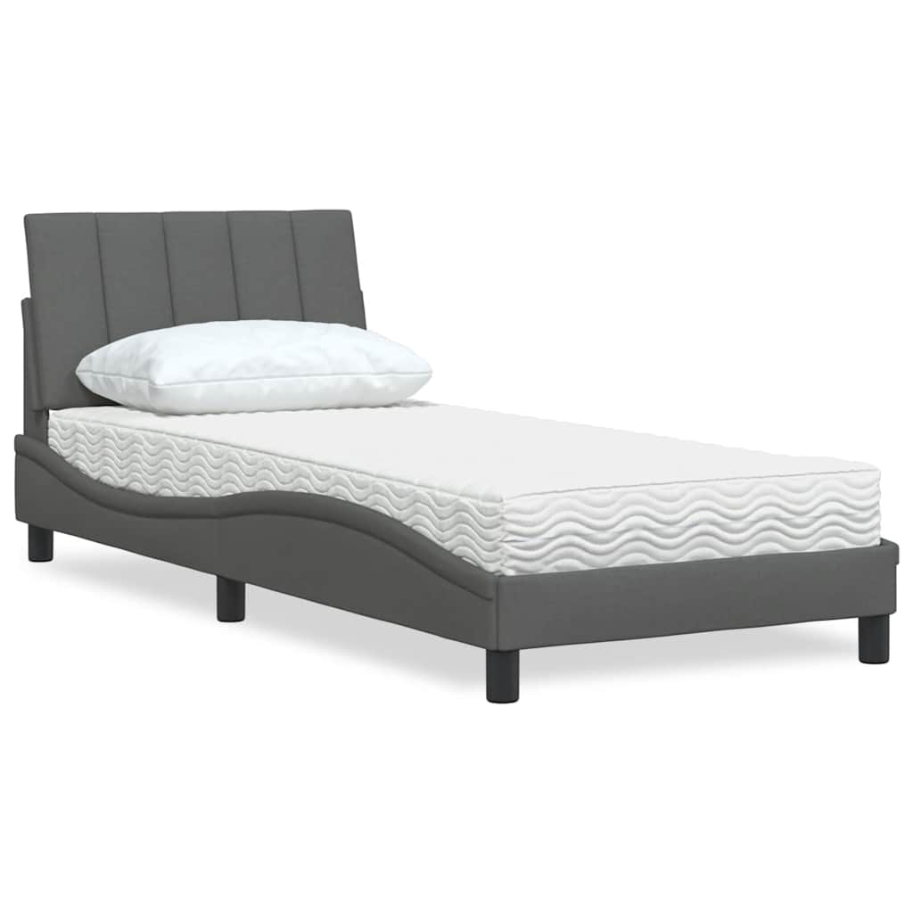 Lit avec matelas Hanko gris foncé 80x200 cm tissu - XIOS