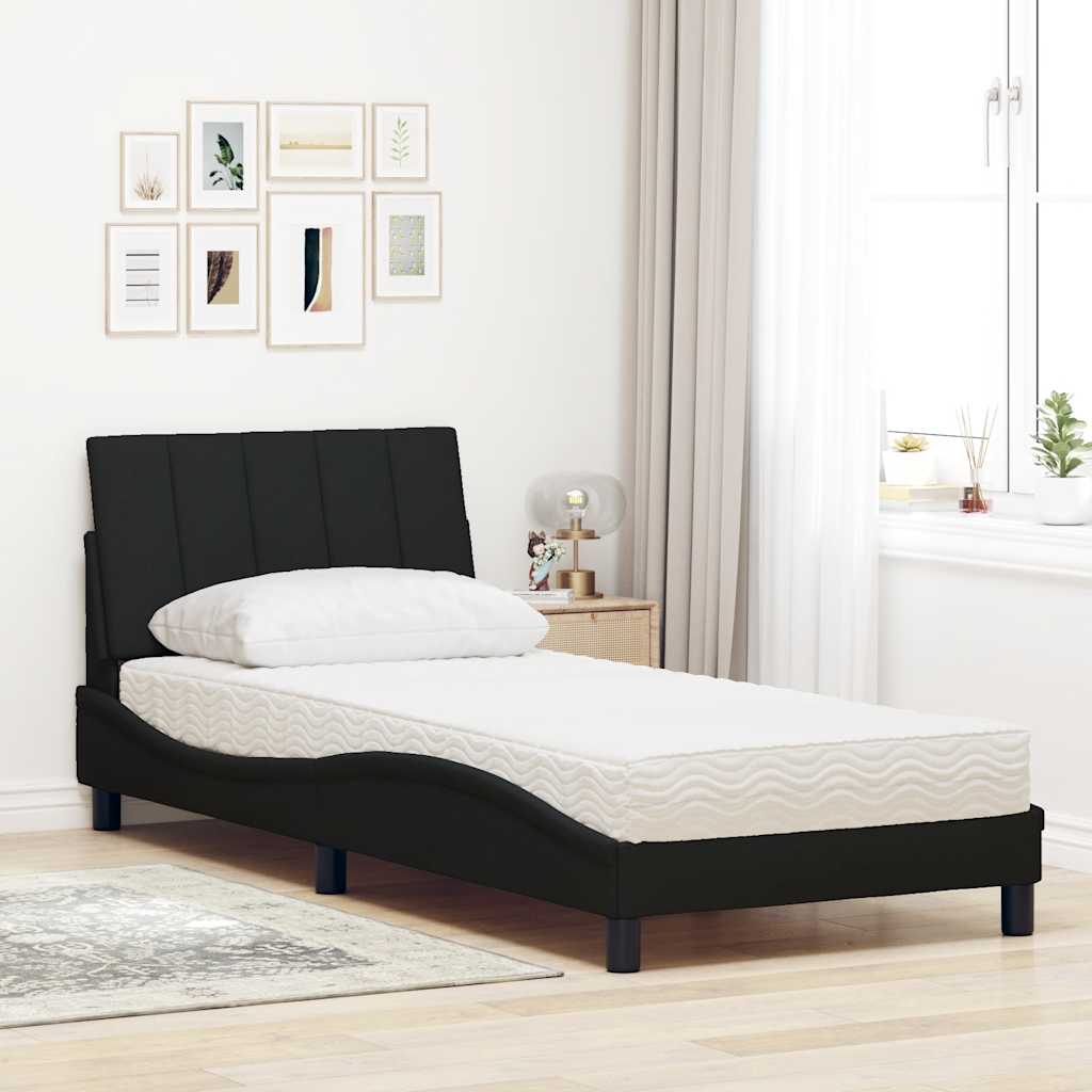 Lit avec matelas Hanko noir 80x200 cm tissu - XIOS