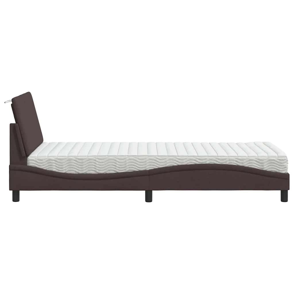Lit avec matelas Hanko marron foncé 80x200 cm tissu - XIOS