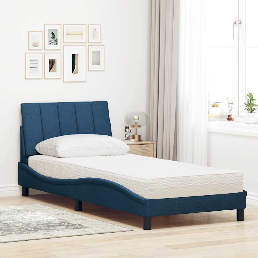 Lit avec matelas Hanko bleu 80x200 cm tissu - XIOS