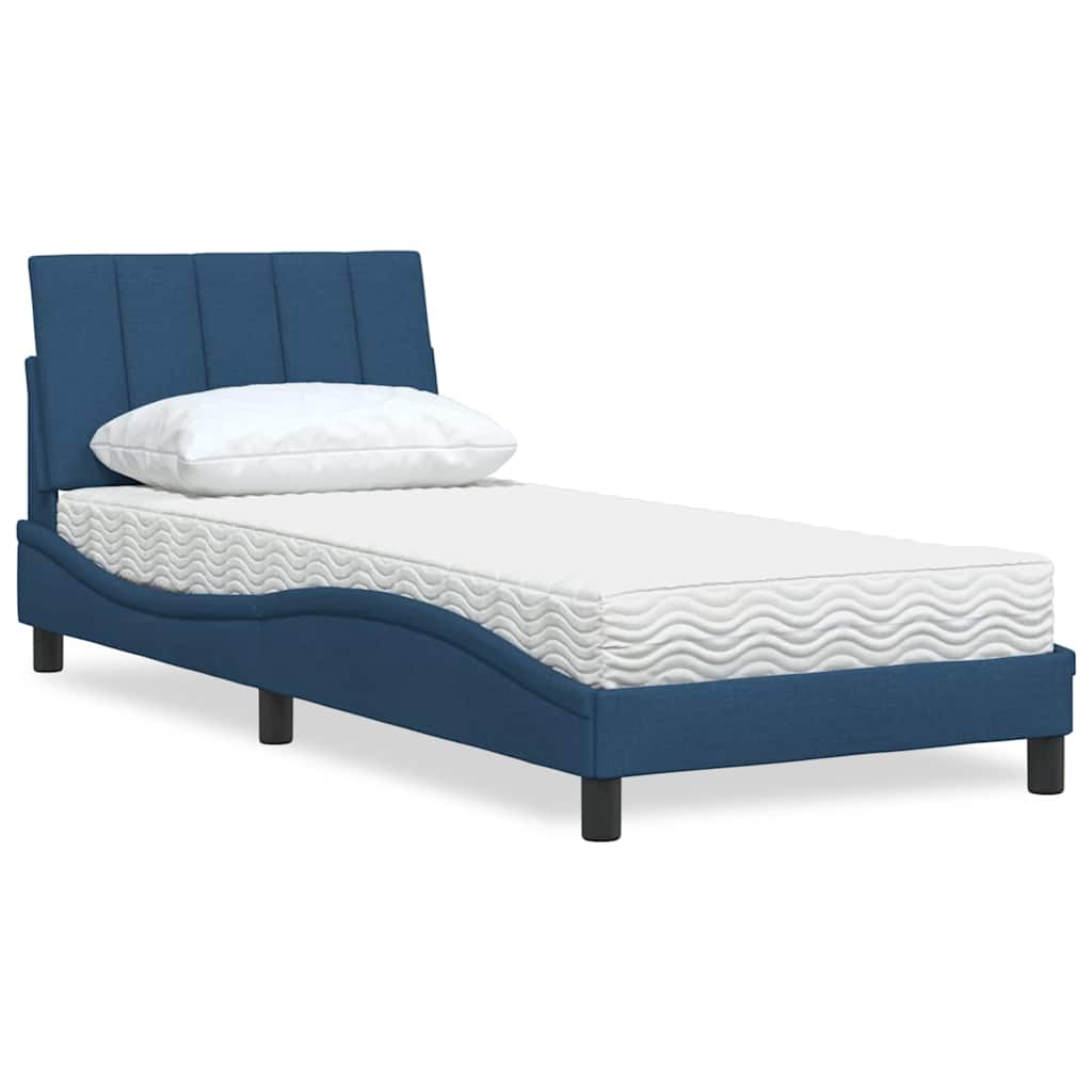 Lit avec matelas Hanko bleu 80x200 cm tissu - XIOS