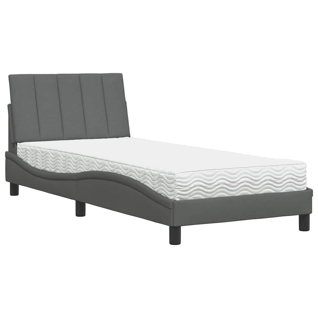 Lit avec matelas Hanko gris foncé 90x190 cm tissu - XIOS