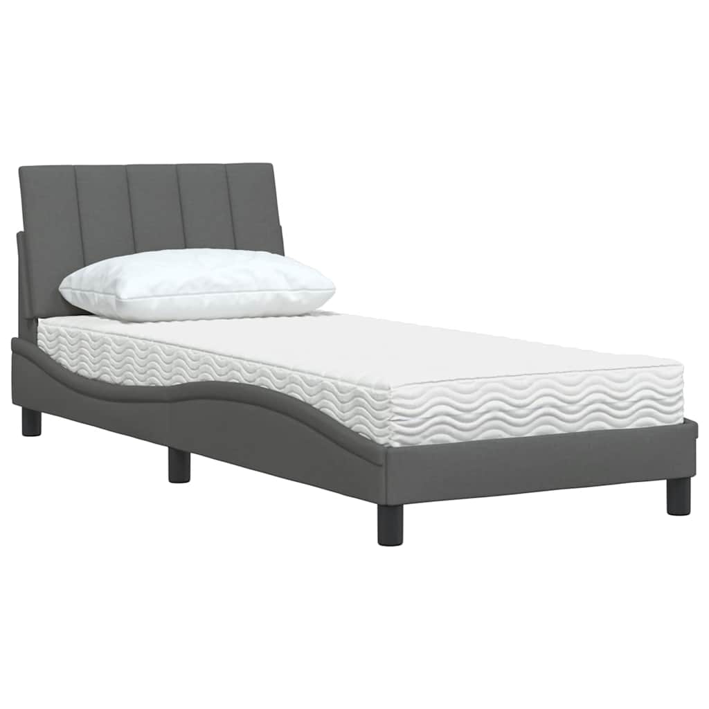 Lit avec matelas Hanko gris foncé 90x190 cm tissu - XIOS