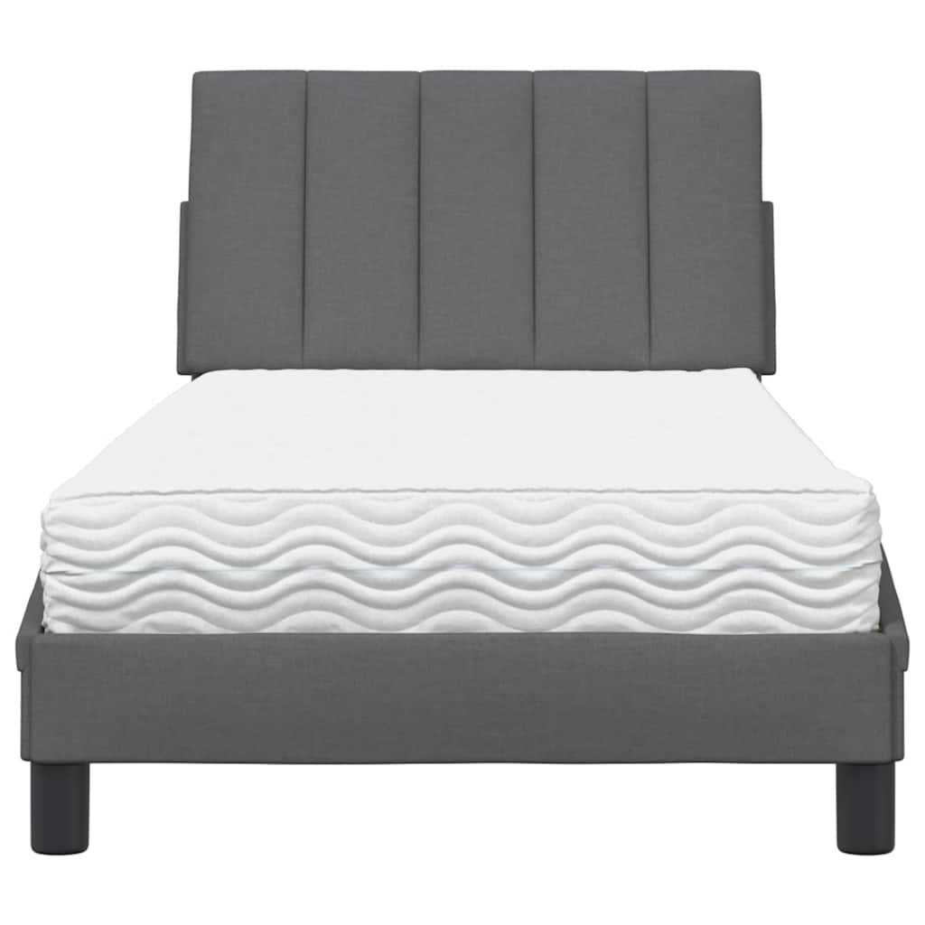 Lit avec matelas Hanko gris foncé 90x190 cm tissu - XIOS