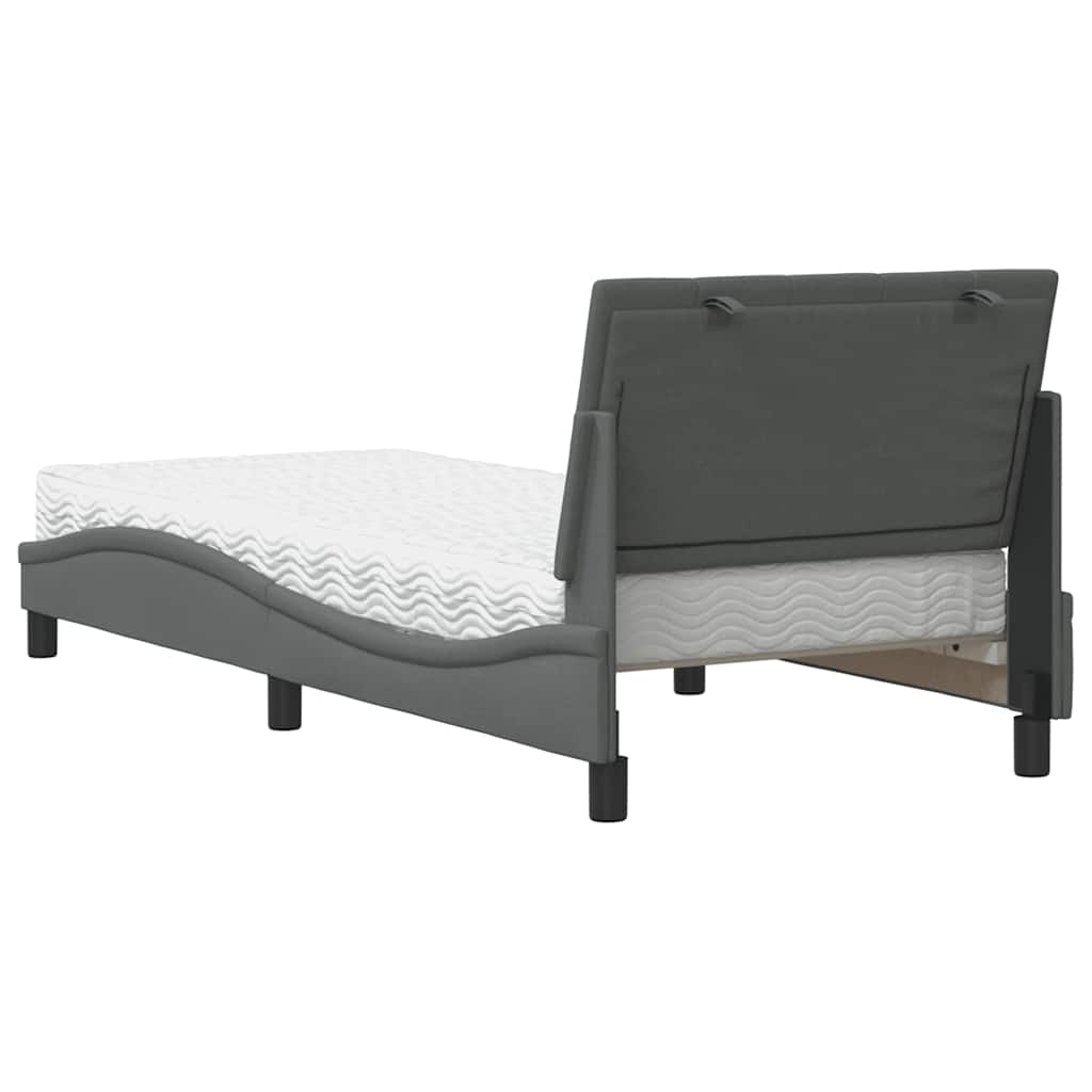 Lit avec matelas Hanko gris foncé 90x190 cm tissu - XIOS