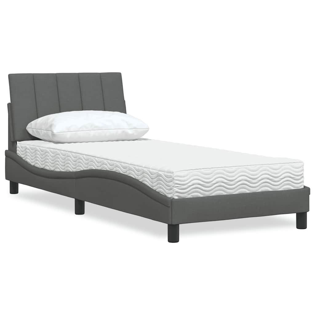 Lit avec matelas Hanko gris foncé 90x190 cm tissu - XIOS