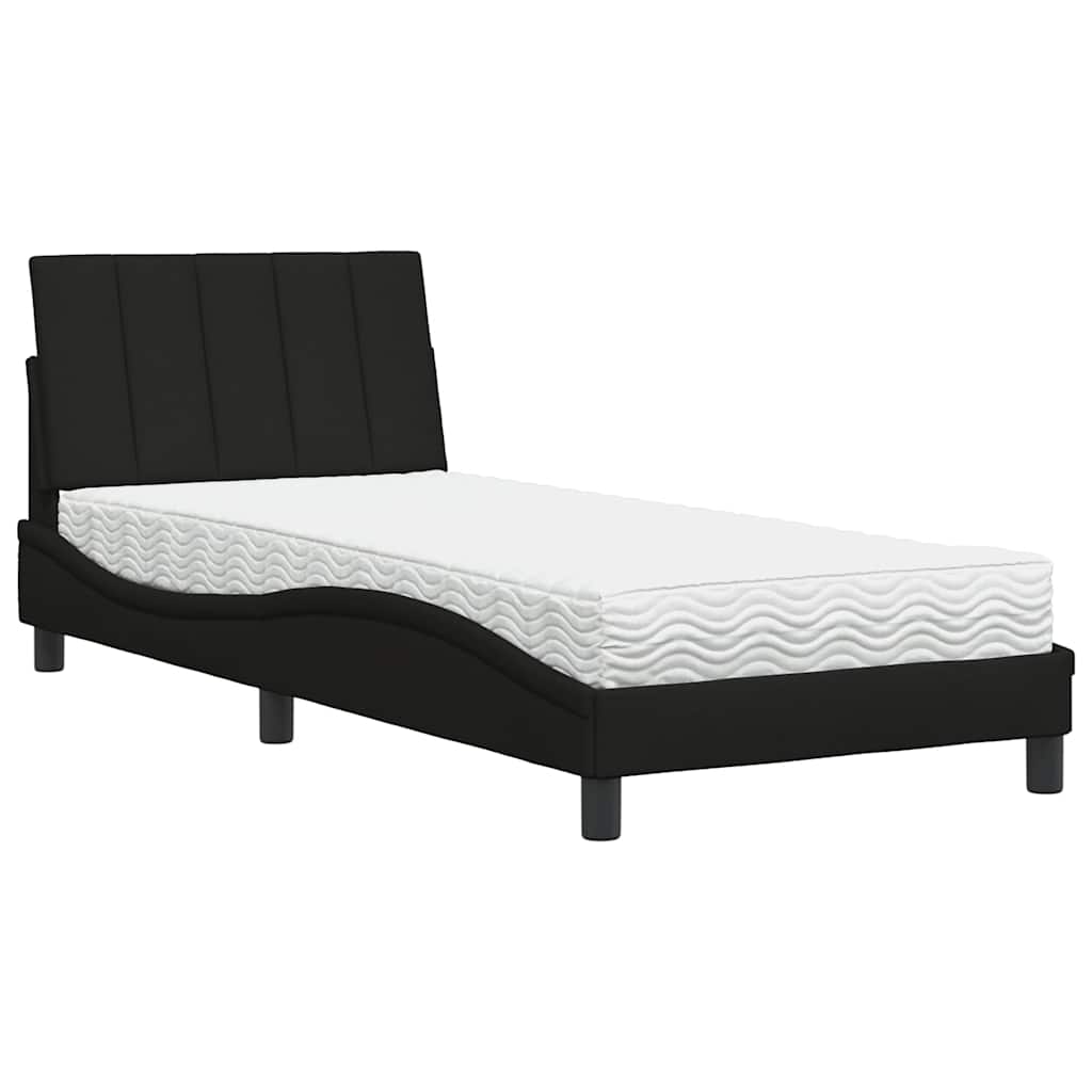 Lit avec matelas Hanko noir 90x190 cm tissu - XIOS