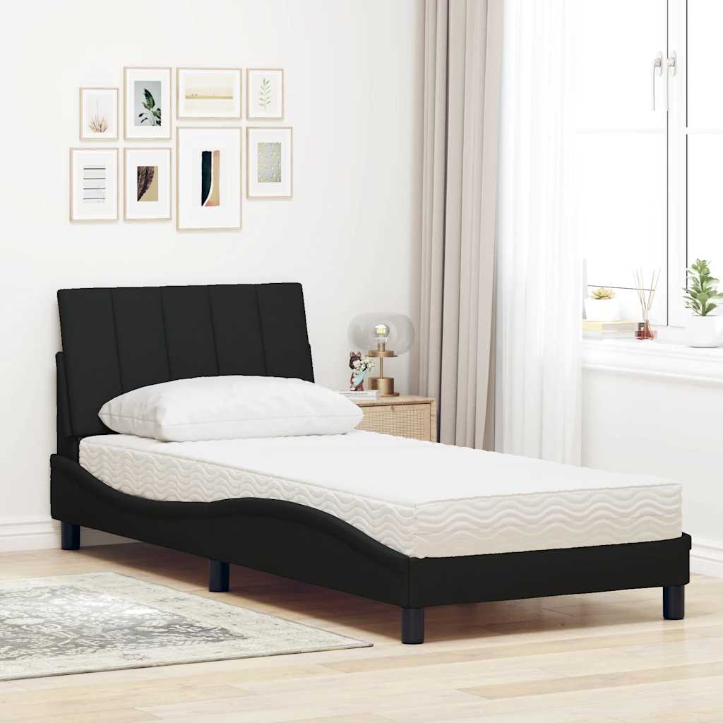 Lit avec matelas Hanko noir 90x190 cm tissu - XIOS