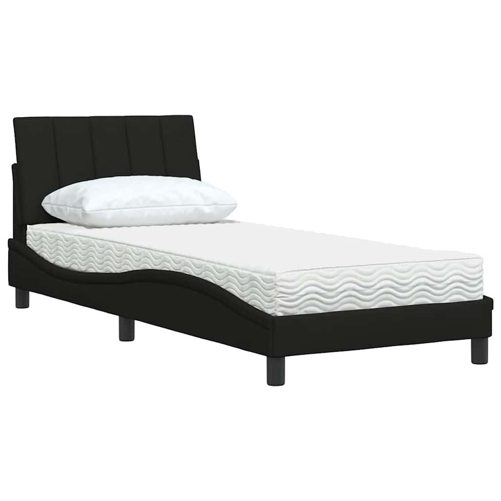 Lit avec matelas Hanko noir 90x190 cm tissu - XIOS