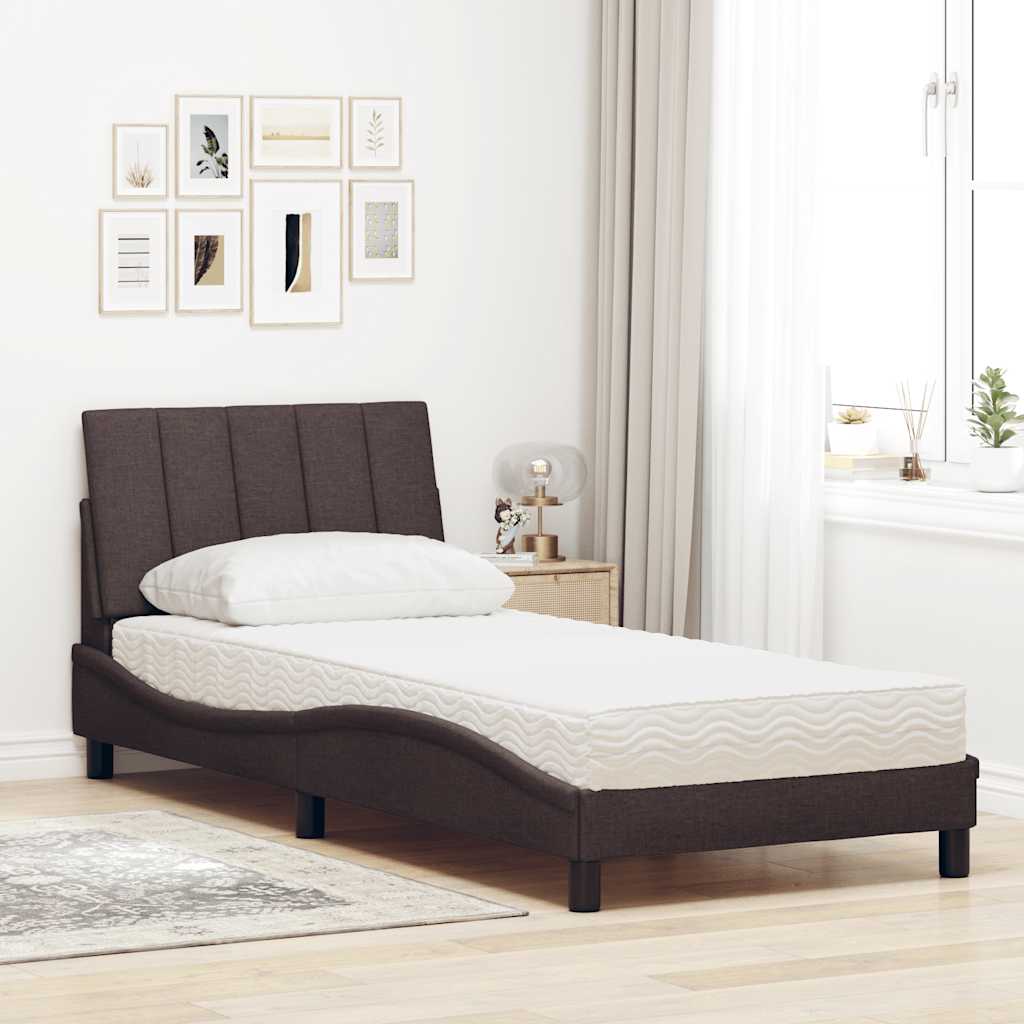 Lit avec matelas Hanko marron foncé 90x190 cm tissu - XIOS