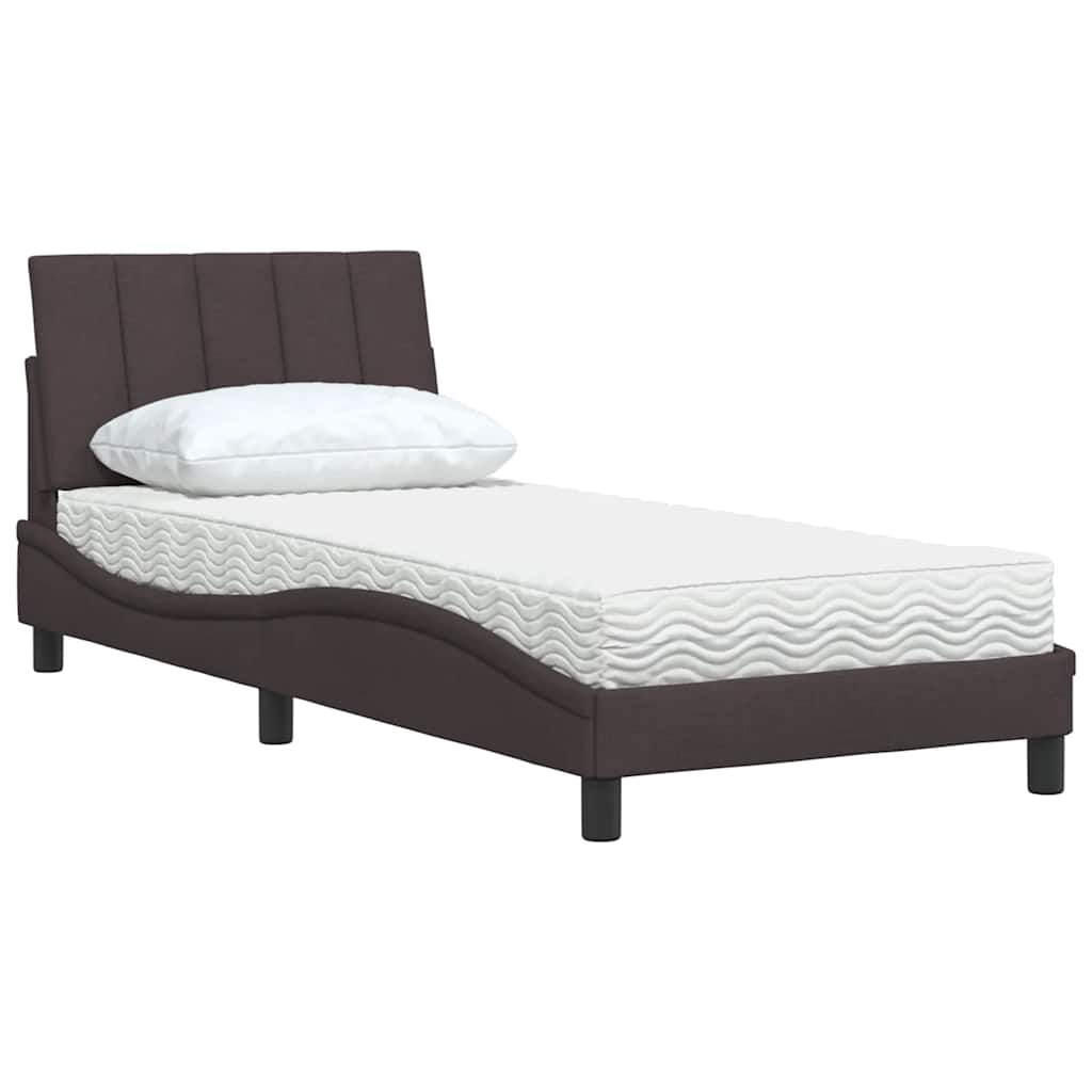 Lit avec matelas Hanko marron foncé 90x190 cm tissu - XIOS