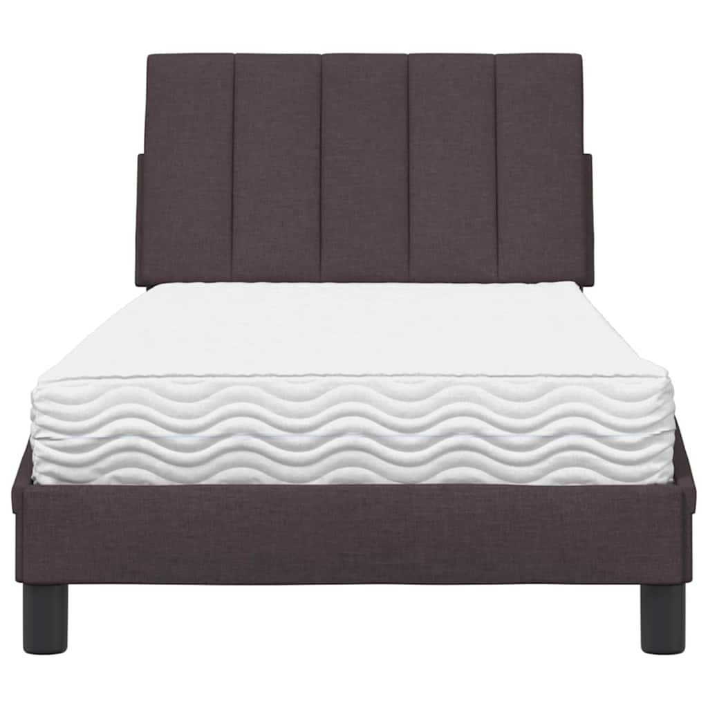 Lit avec matelas Hanko marron foncé 90x190 cm tissu - XIOS