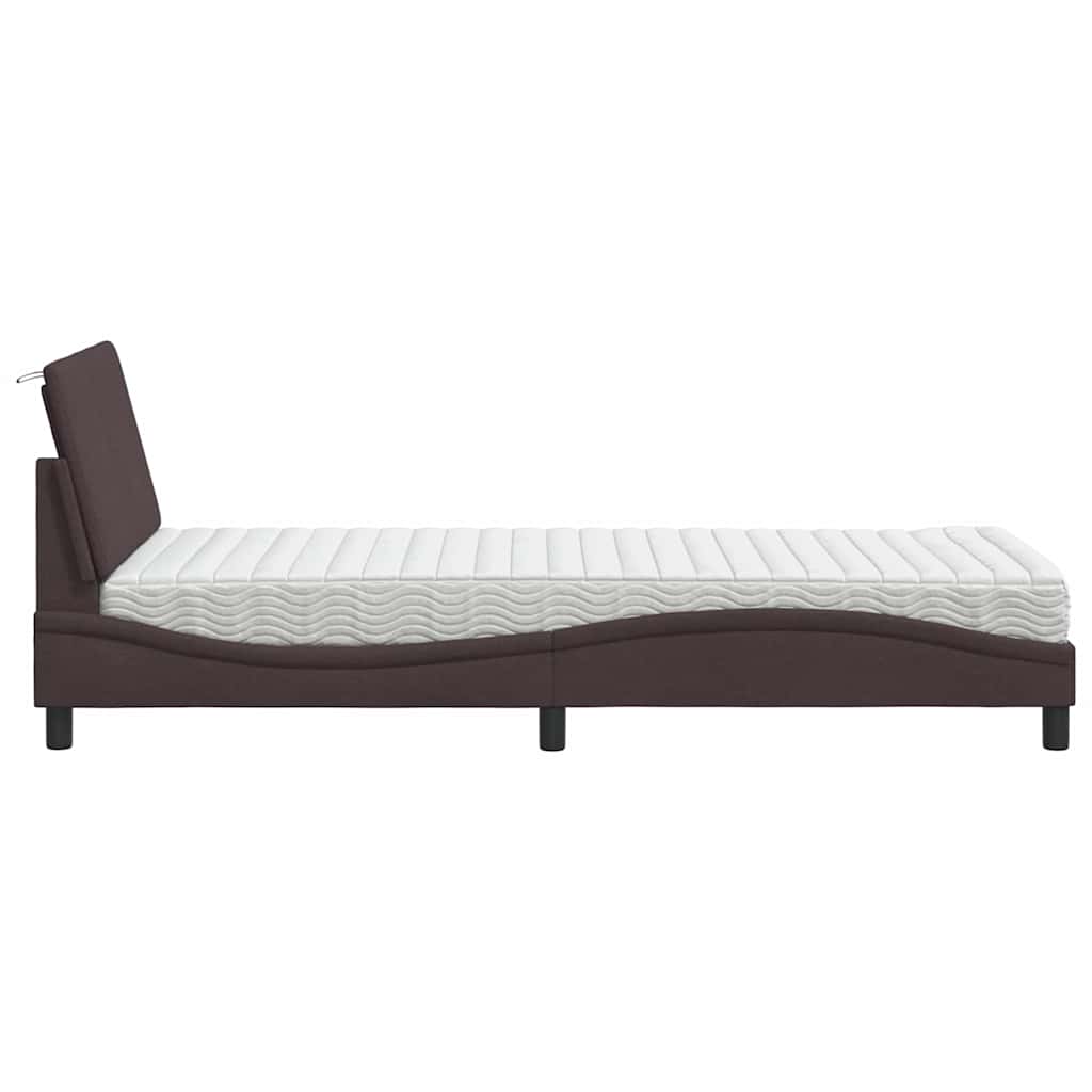 Lit avec matelas Hanko marron foncé 90x190 cm tissu - XIOS