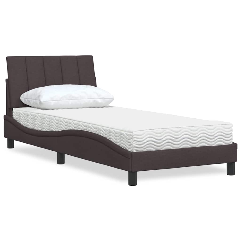 Lit avec matelas Hanko marron foncé 90x190 cm tissu - XIOS