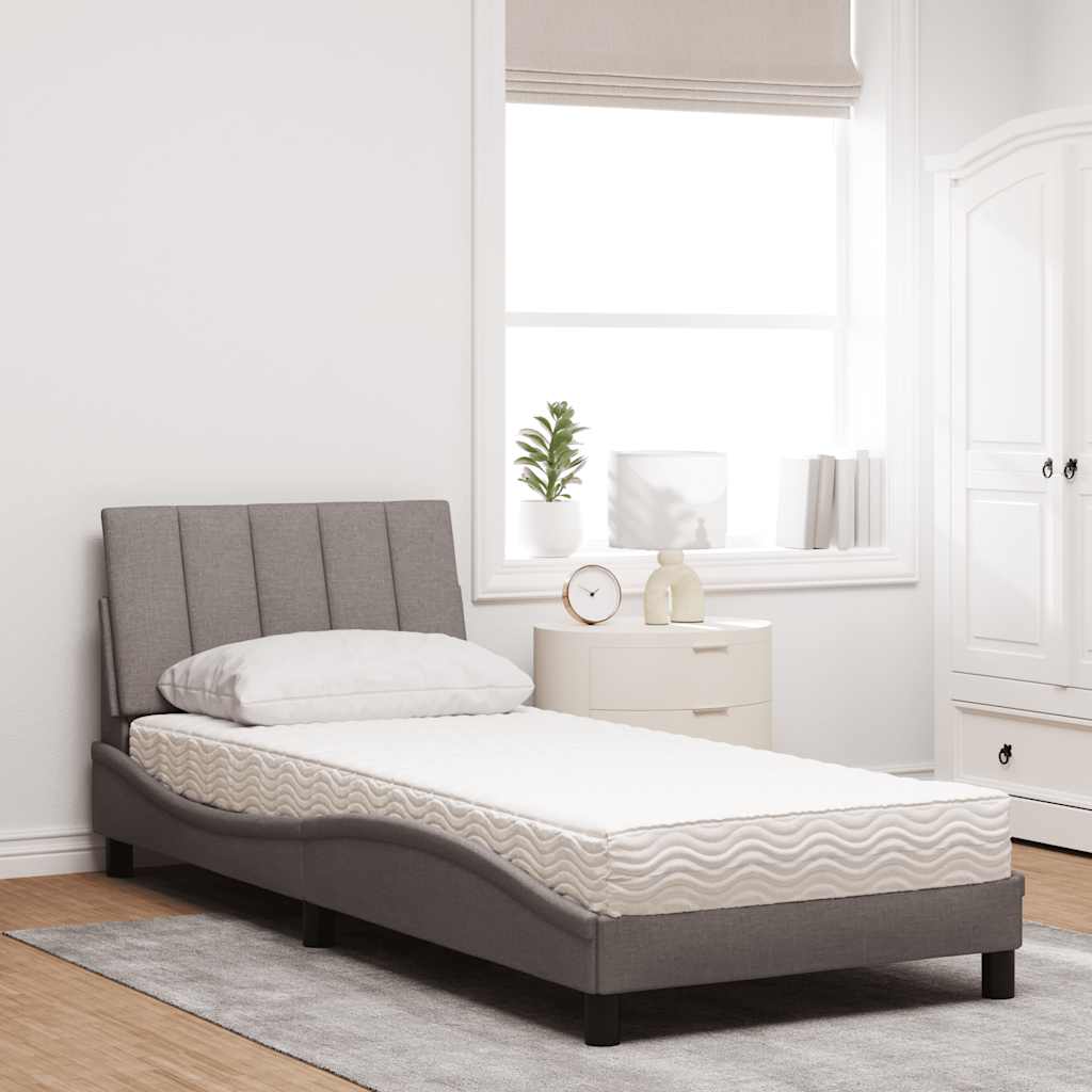 Lit avec matelas Hanko taupe 90x190 cm tissu - XIOS