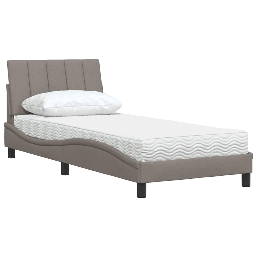 Lit avec matelas Hanko taupe 90x190 cm tissu - XIOS