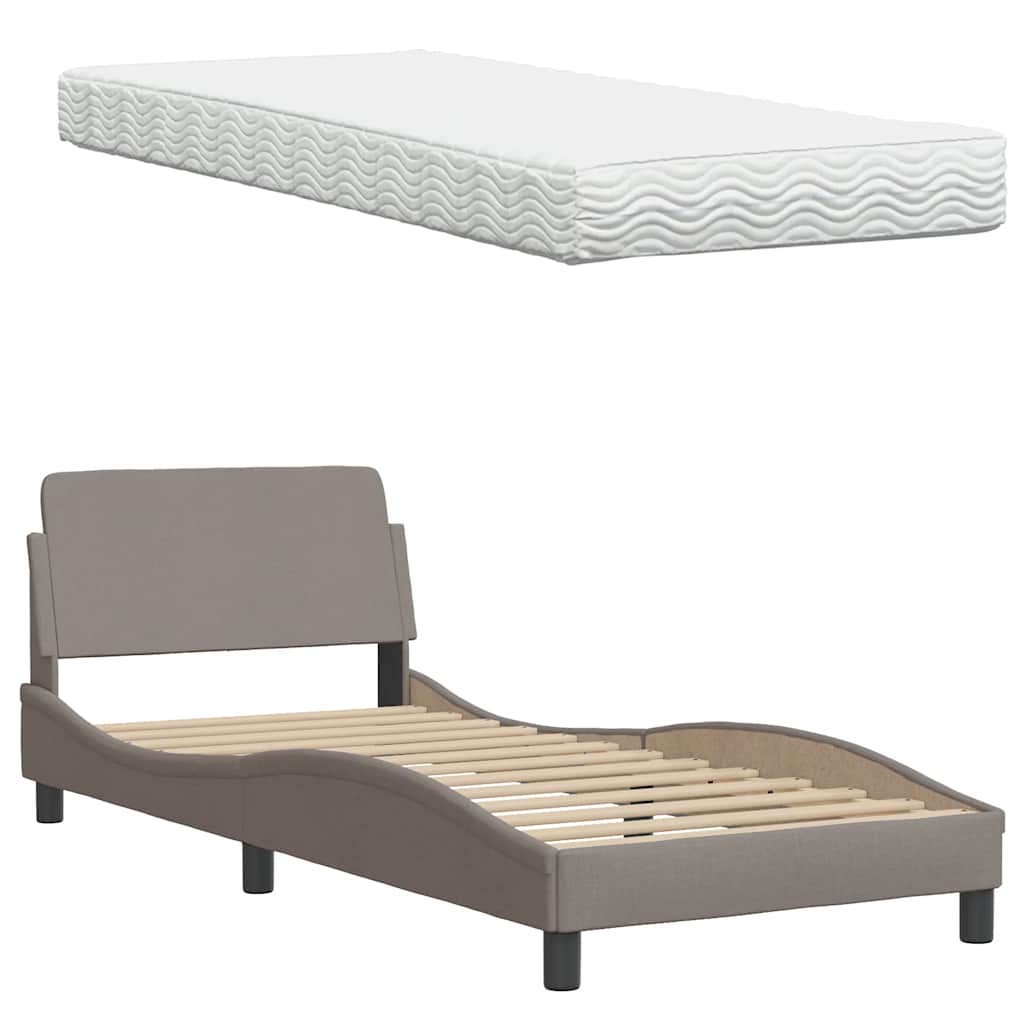 Lit avec matelas Hanko taupe 90x190 cm tissu - XIOS