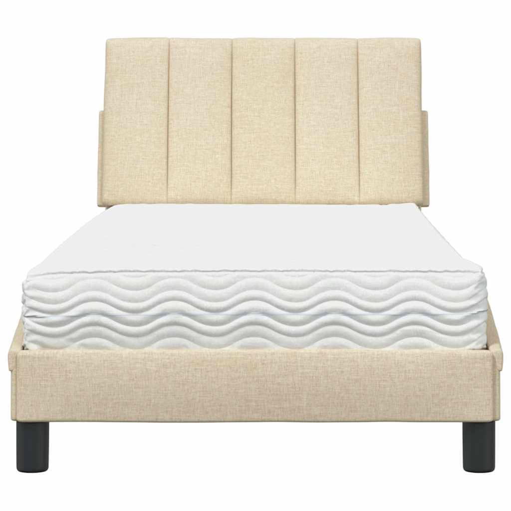 Lit avec matelas Hanko crème 90x190 cm tissu