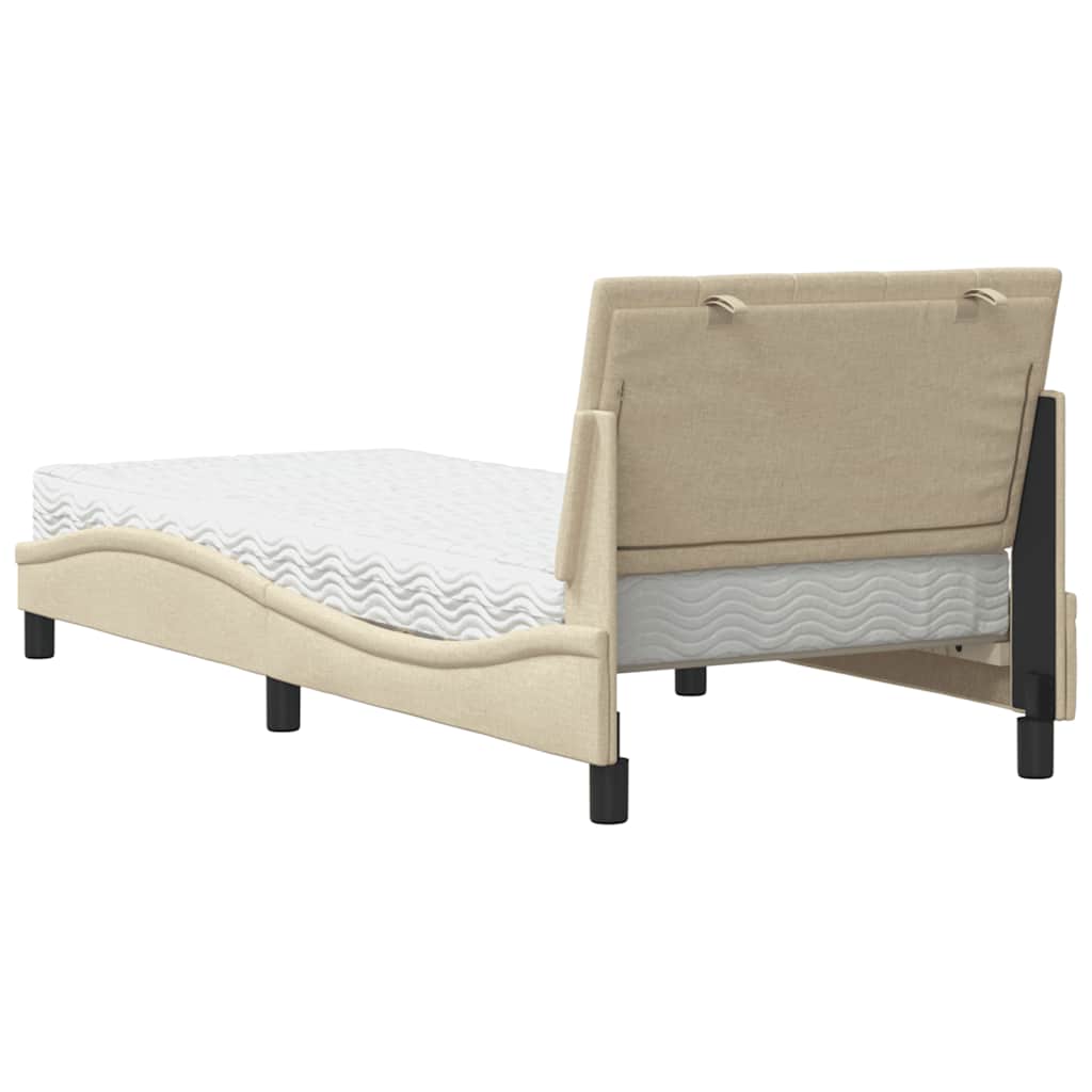 Lit avec matelas Hanko crème 90x190 cm tissu