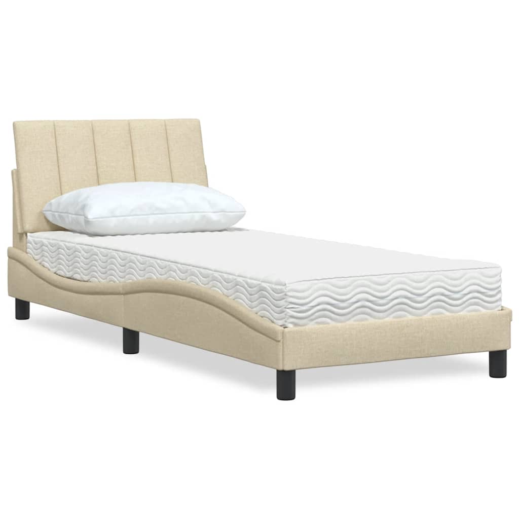 Lit avec matelas Hanko crème 90x190 cm tissu