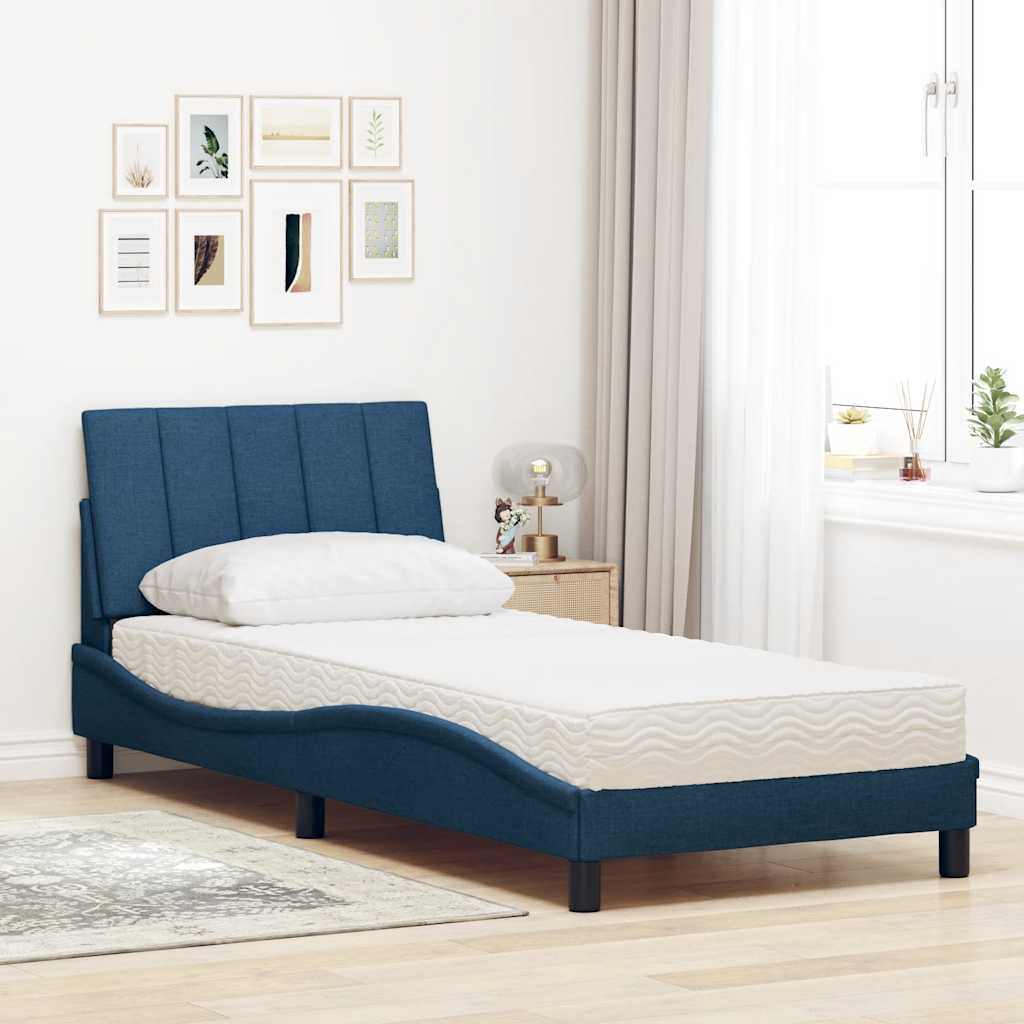Lit avec matelas Hanko bleu 90x190 cm tissu - XIOS