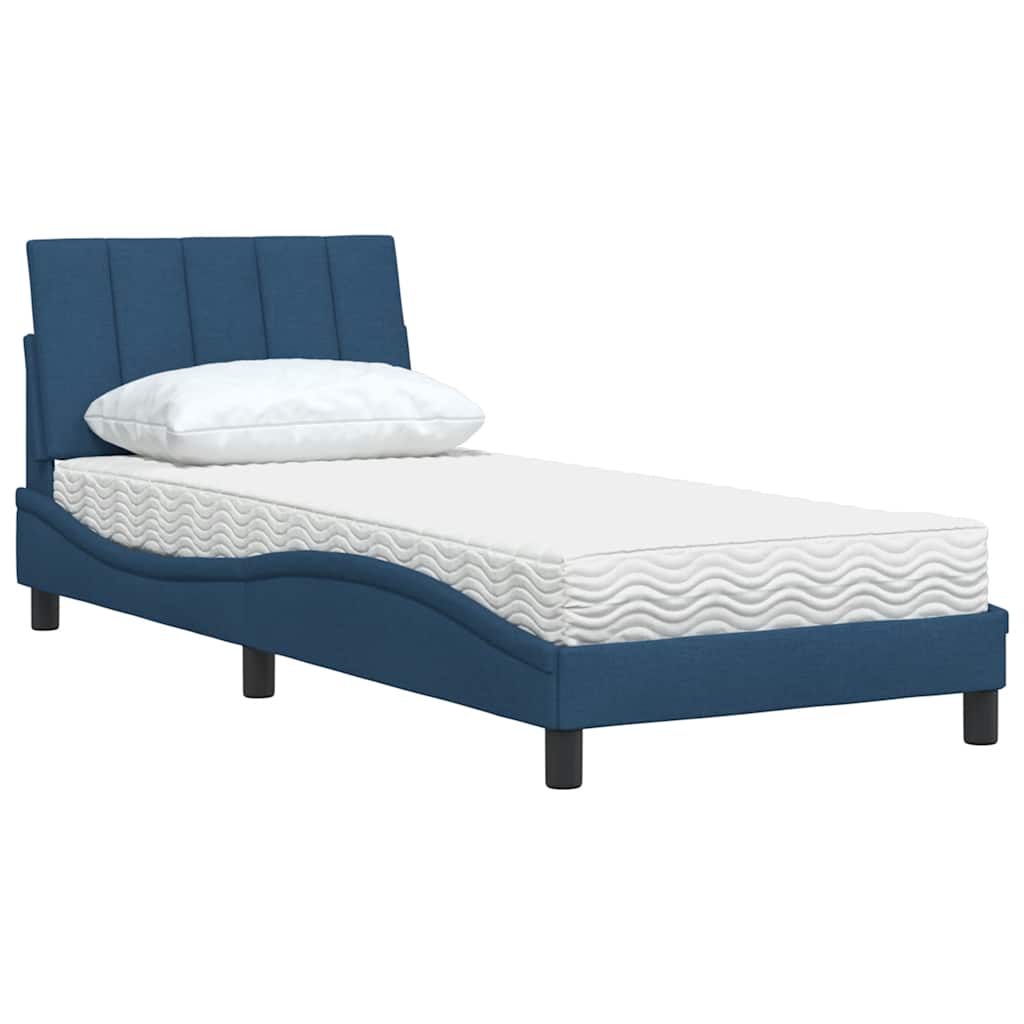 Lit avec matelas Hanko bleu 90x190 cm tissu - XIOS