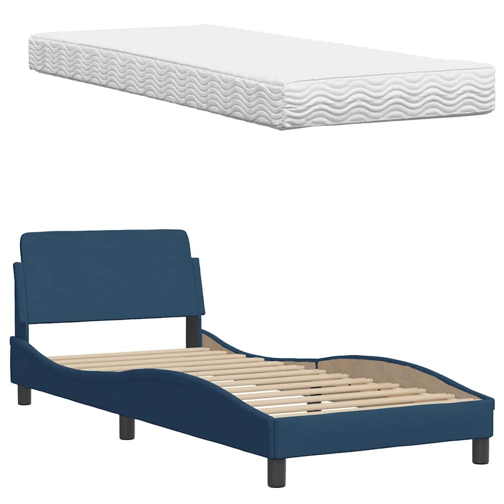 Lit avec matelas Hanko bleu 90x190 cm tissu - XIOS