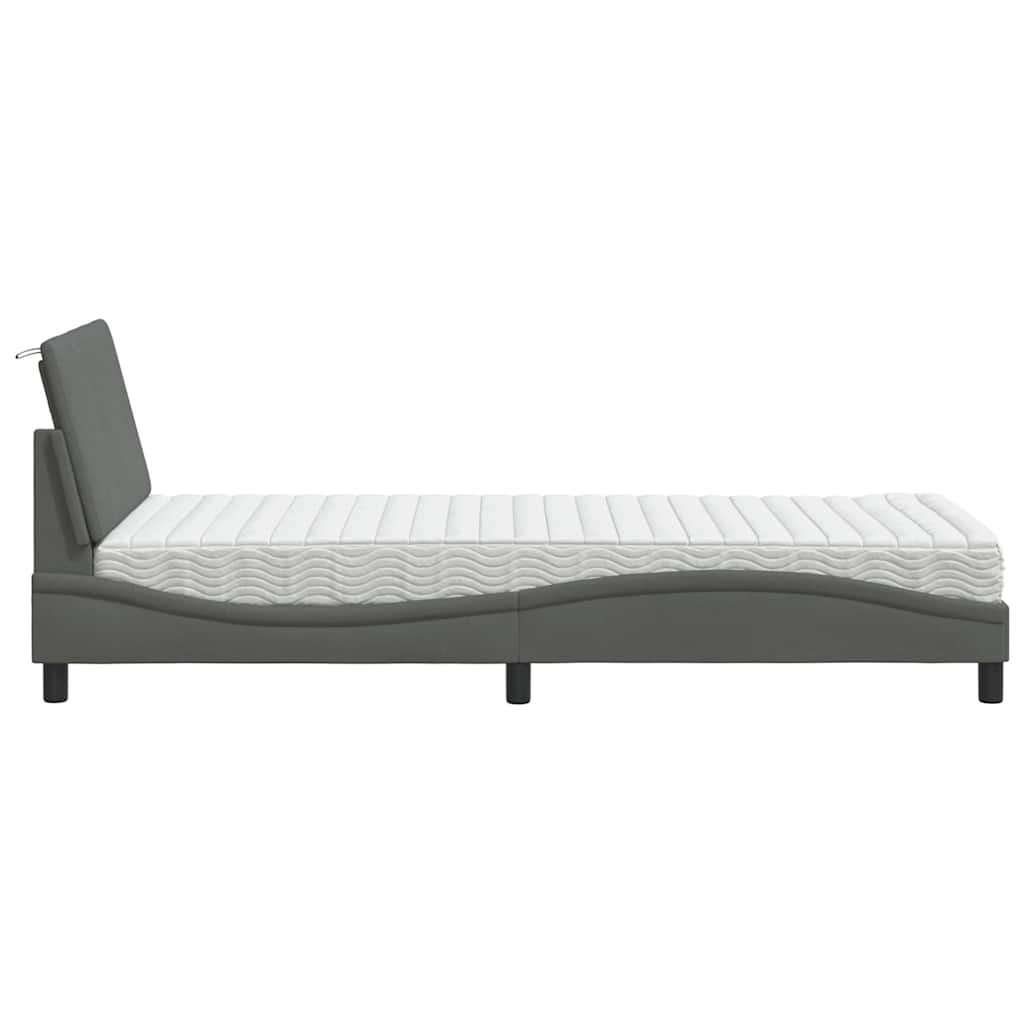 Lit avec matelas gris foncé 90x200 cm tissu - XIOS