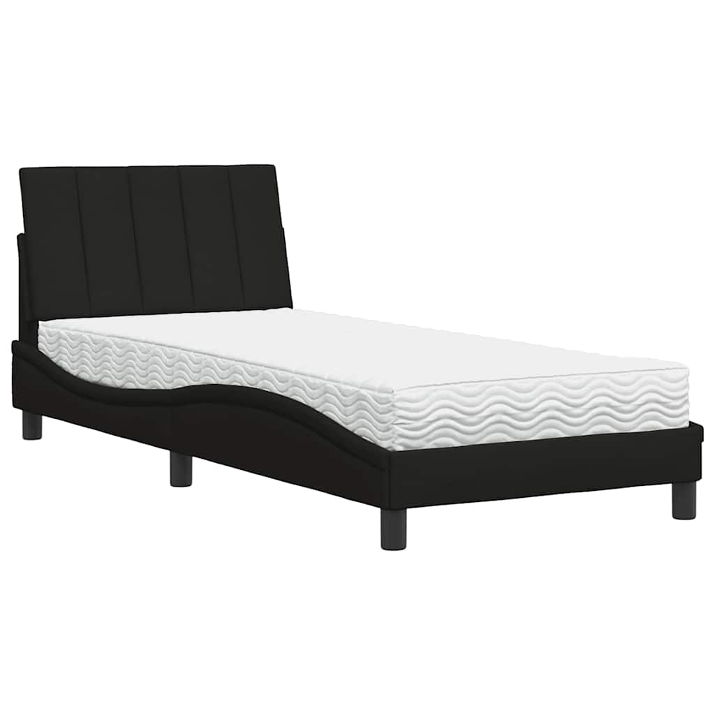Lit avec matelas noir 90x200 cm tissu - XIOS