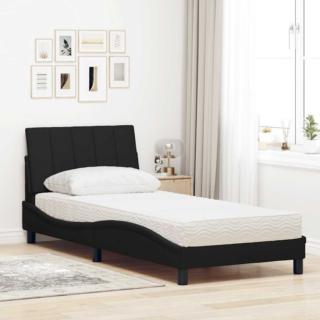 Lit avec matelas noir 90x200 cm tissu - XIOS