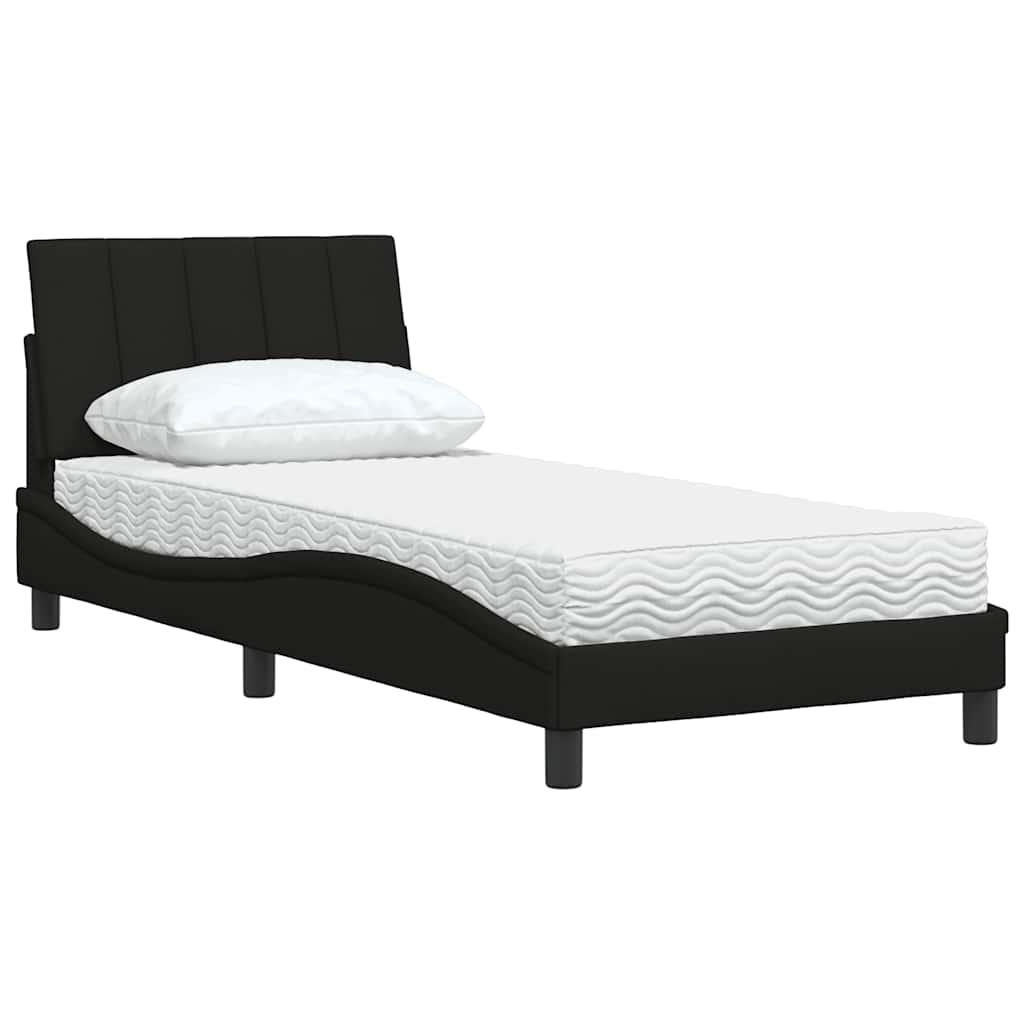 Lit avec matelas Hanko noir 90x200 cm tissu