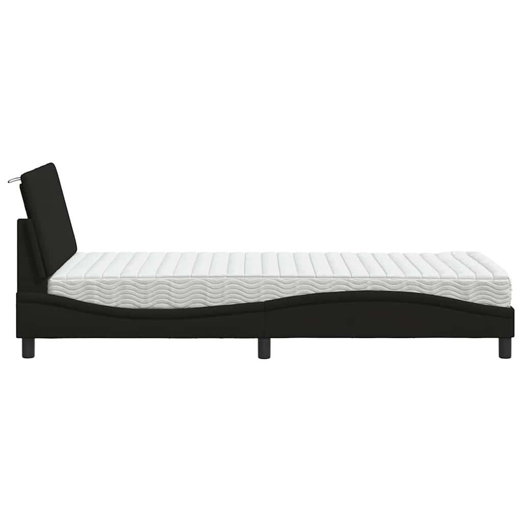 Lit avec matelas noir 90x200 cm tissu - XIOS