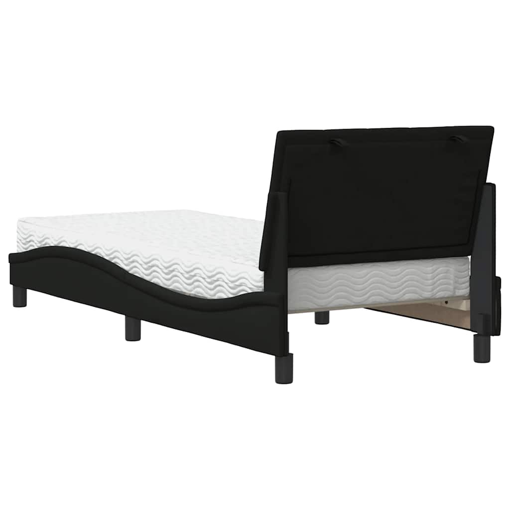 Lit avec matelas noir 90x200 cm tissu - XIOS
