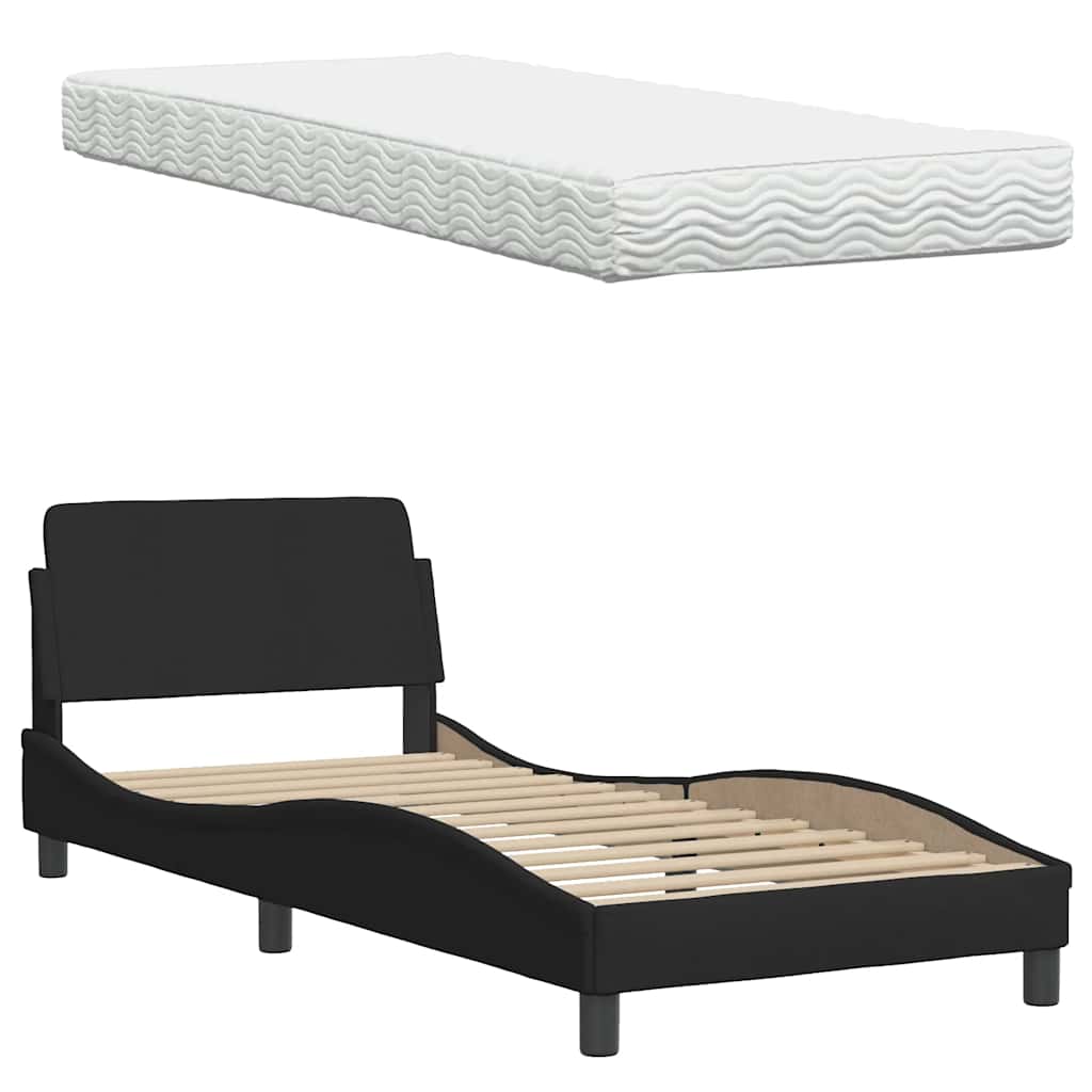 Lit avec matelas noir 90x200 cm tissu - XIOS