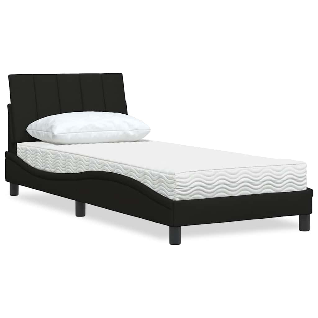 Lit avec matelas noir 90x200 cm tissu - XIOS