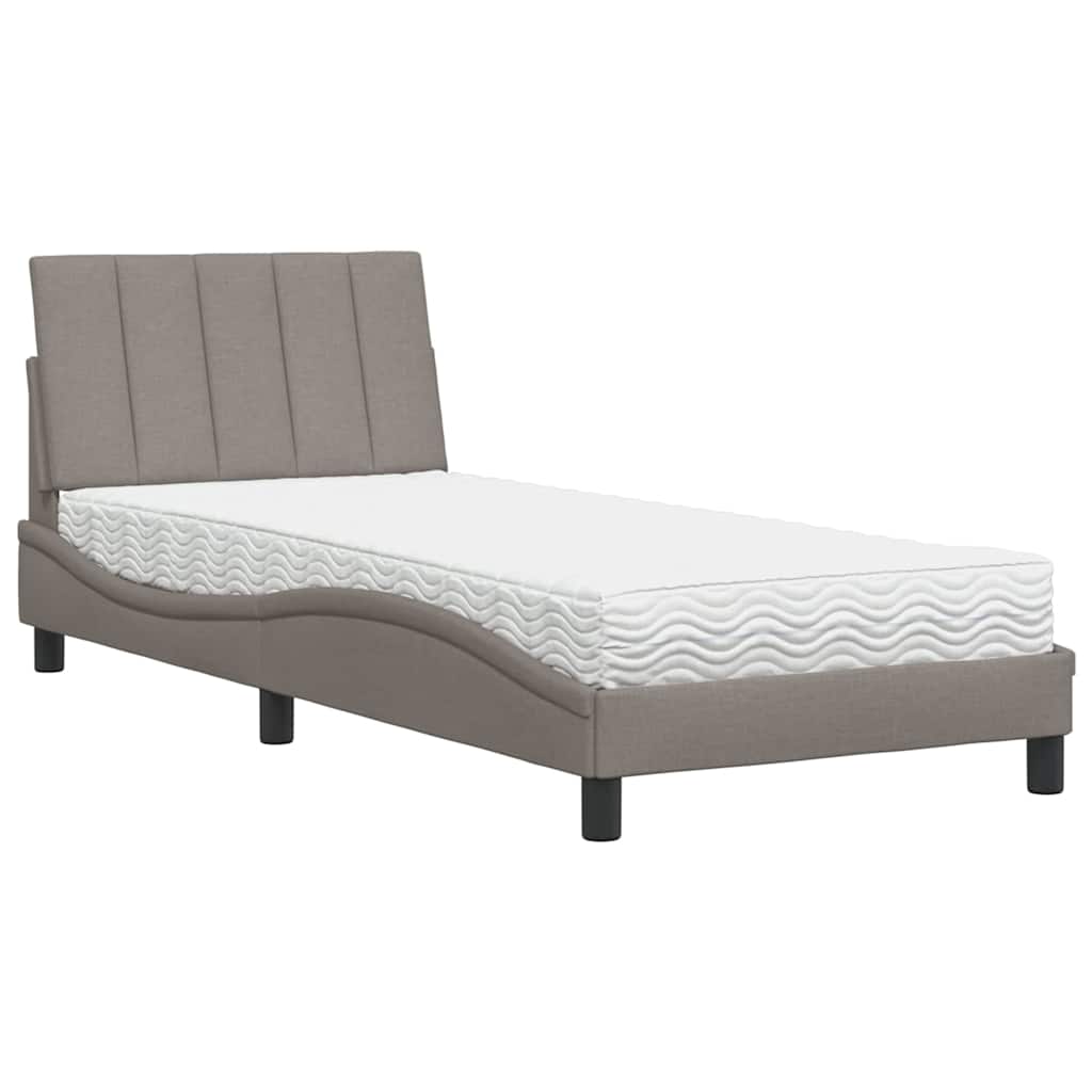 Lit avec matelas Hanko taupe 90x200 cm tissu - XIOS