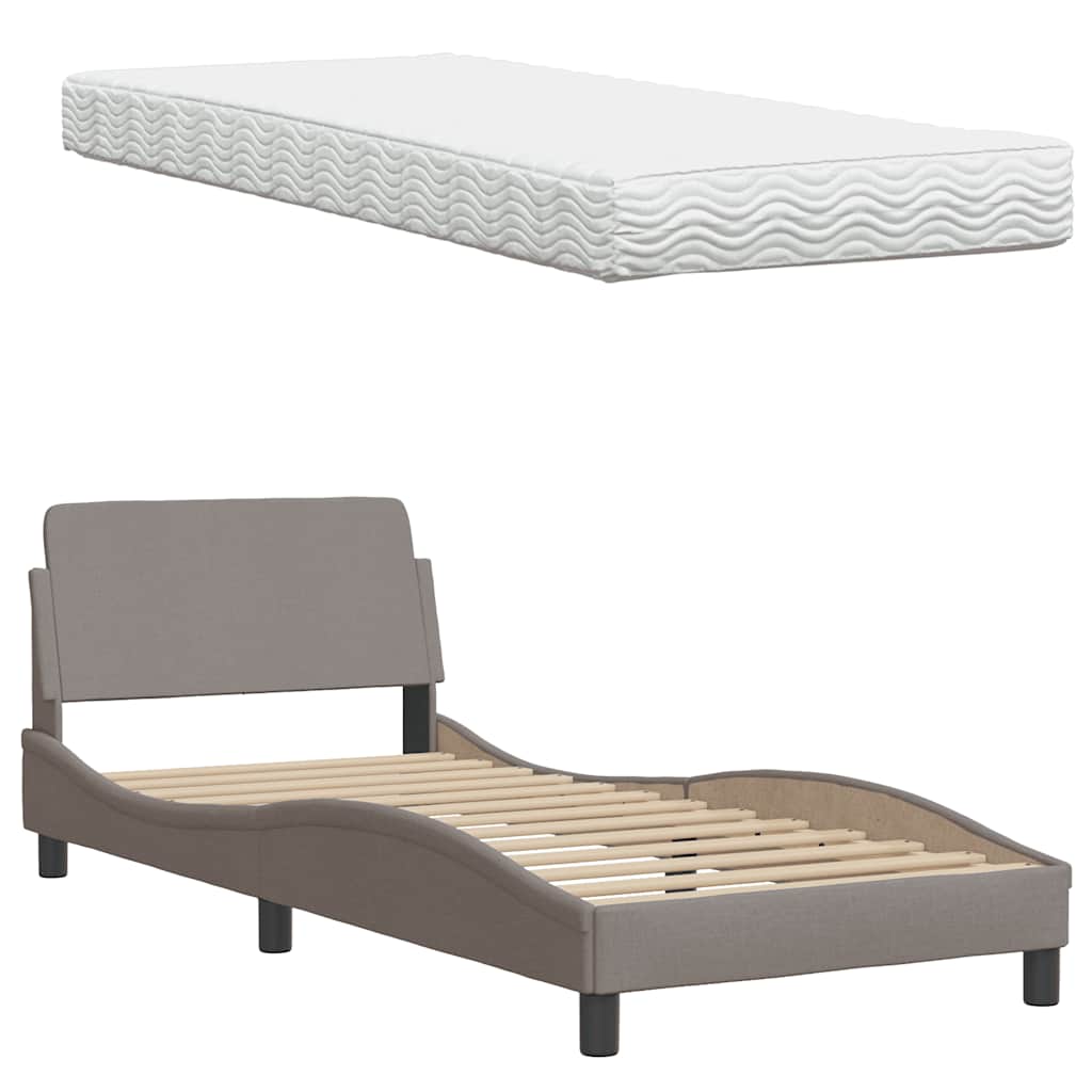Lit avec matelas Hanko taupe 90x200 cm tissu - XIOS
