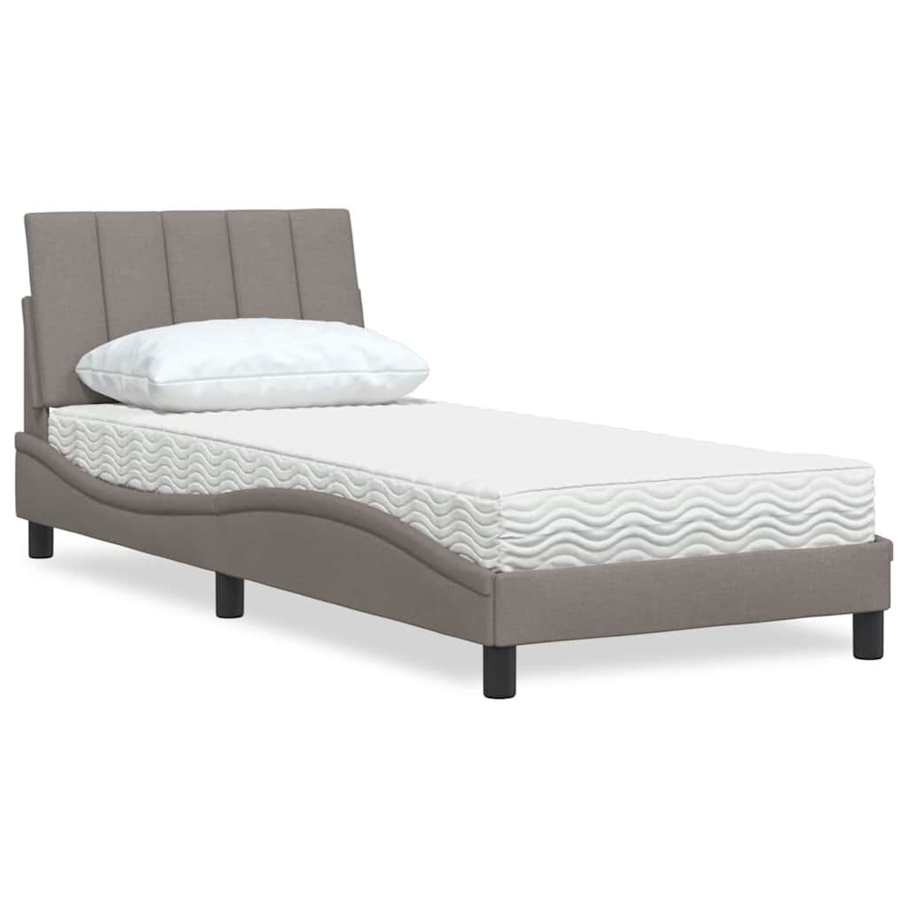 Lit avec matelas Hanko taupe 90x200 cm tissu - XIOS