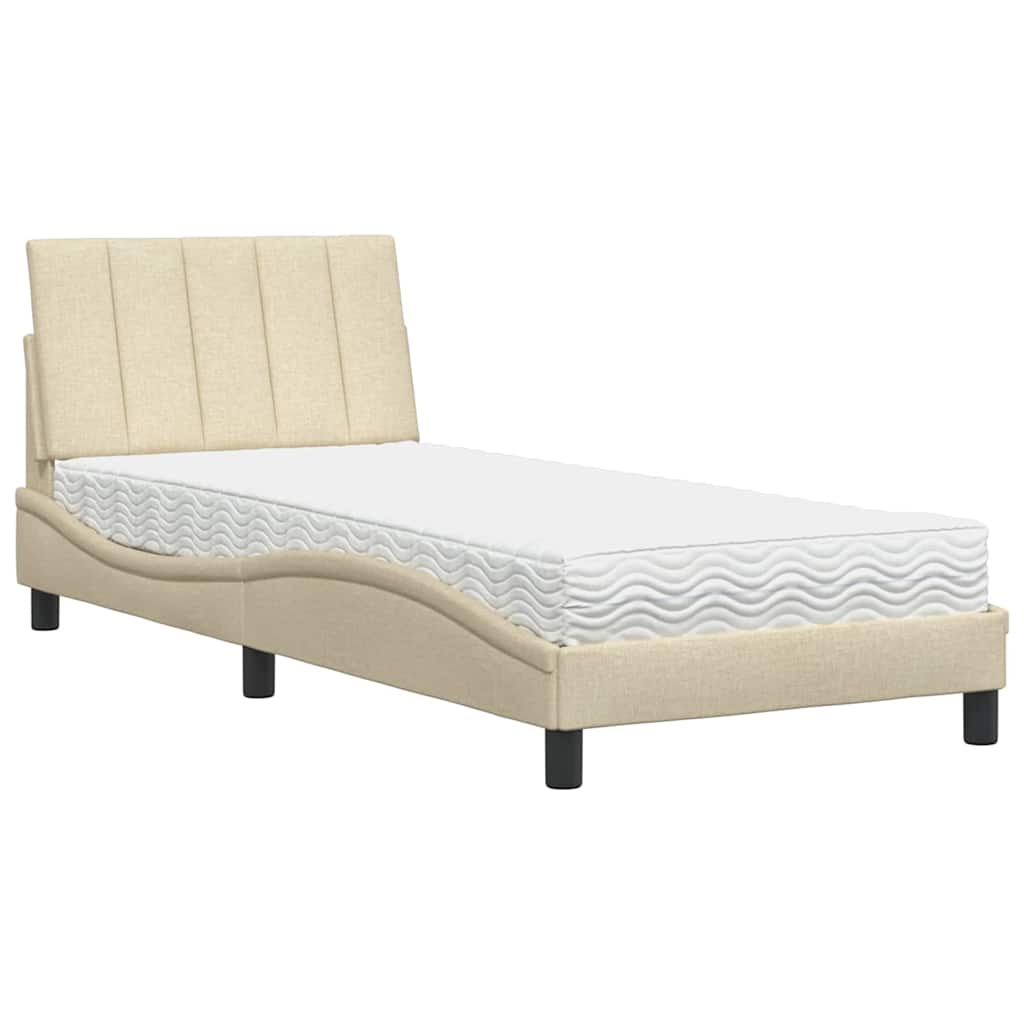 Lit avec matelas Hanko crème 90x200 cm tissu