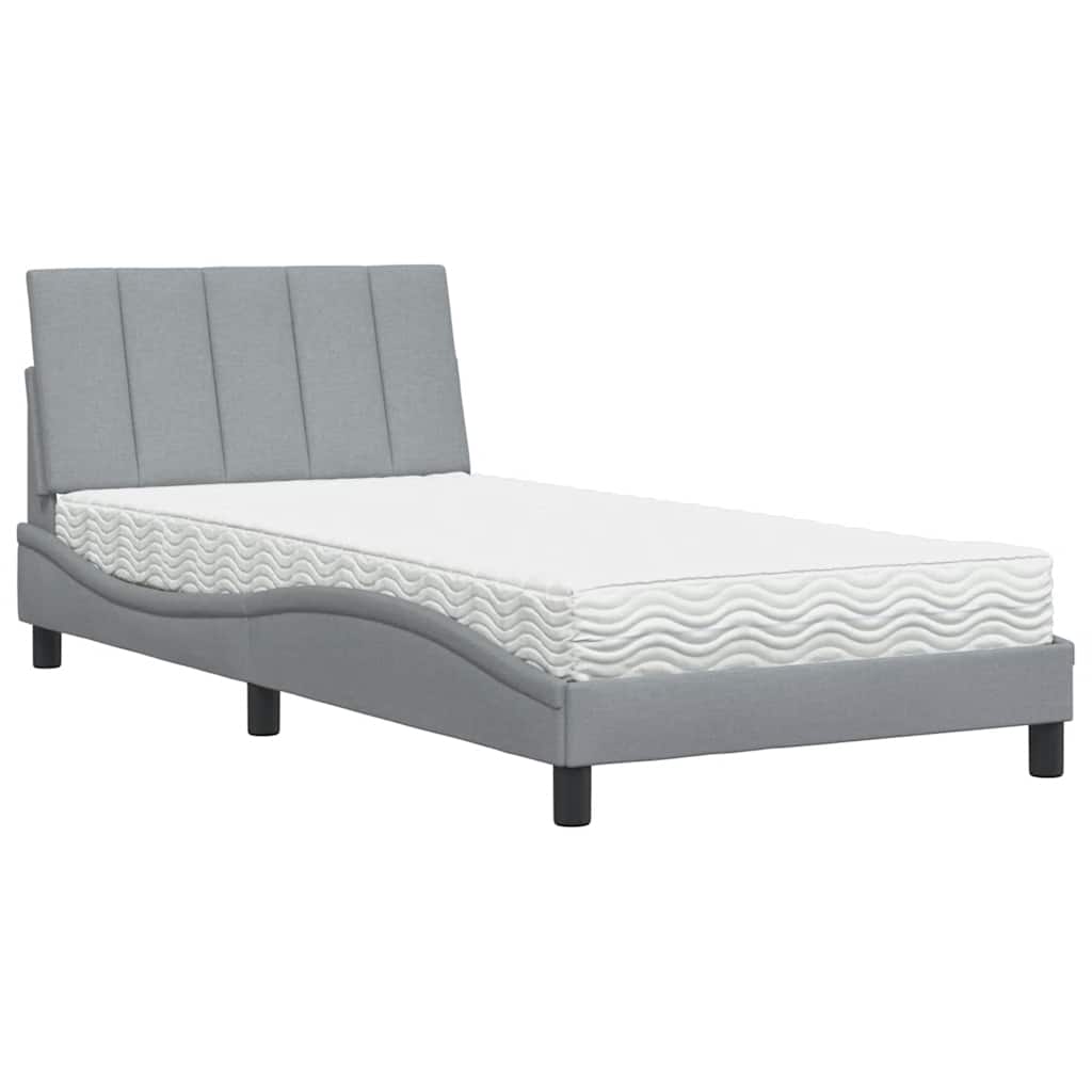 Lit avec matelas Hanko gris clair 100x200 cm tissu - XIOS