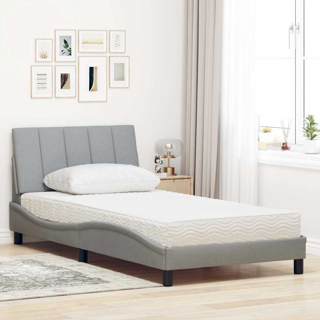 Lit avec matelas Hanko gris clair 100x200 cm tissu - XIOS