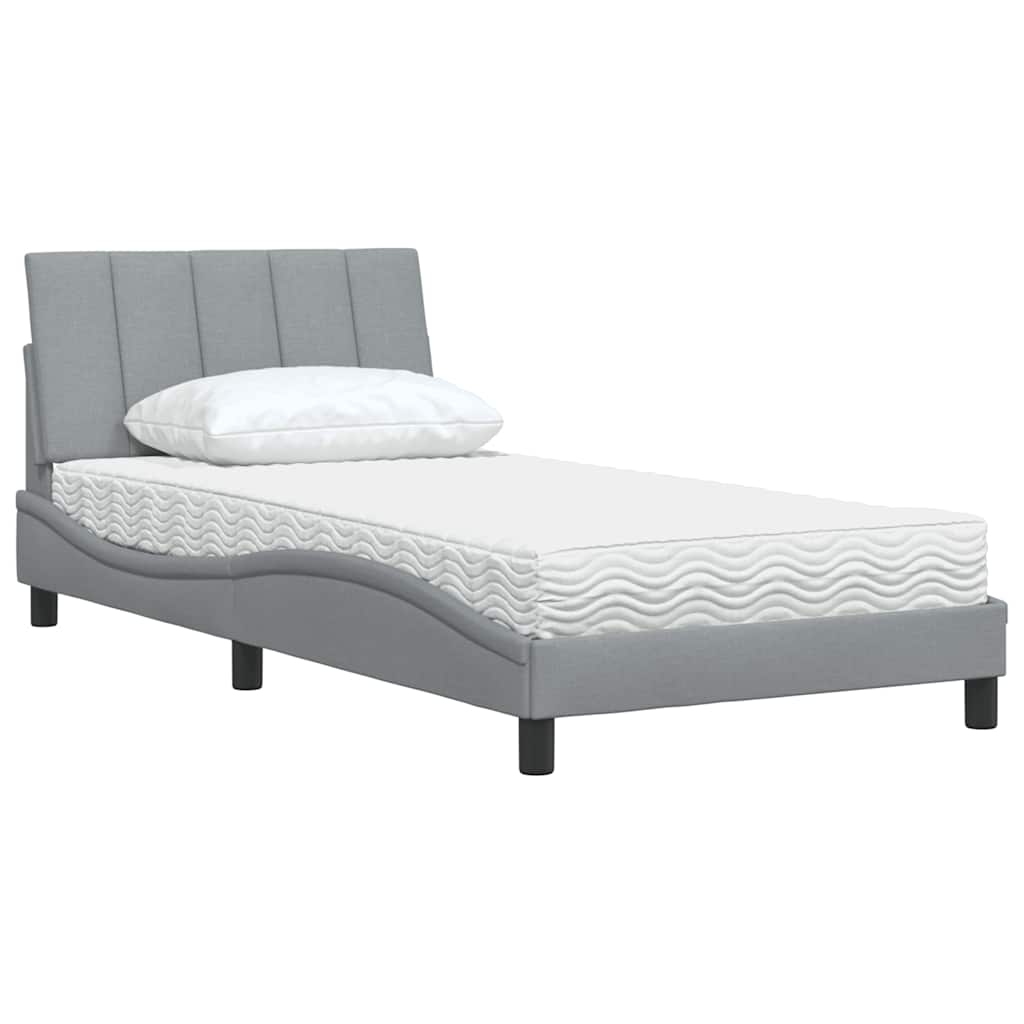 Lit avec matelas Hanko gris clair 100x200 cm tissu - XIOS