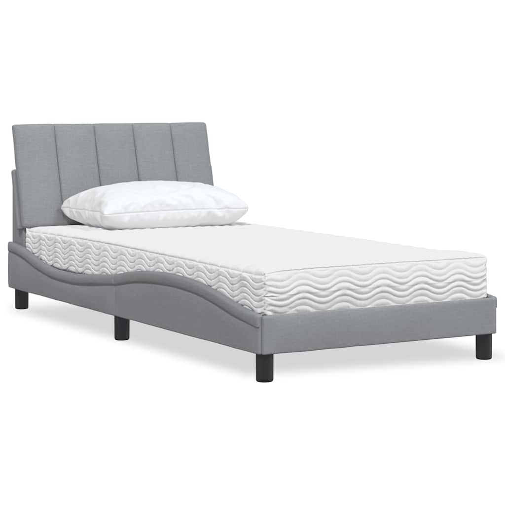 Lit avec matelas Hanko gris clair 100x200 cm tissu - XIOS