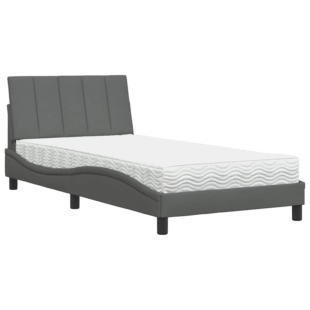 Lit avec matelas Hanko gris foncé 100x200 cm tissu - XIOS