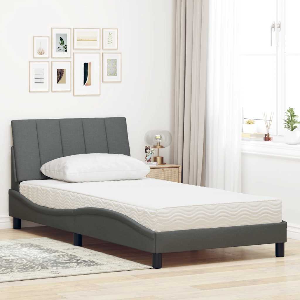 Lit avec matelas Hanko gris foncé 100x200 cm tissu - XIOS
